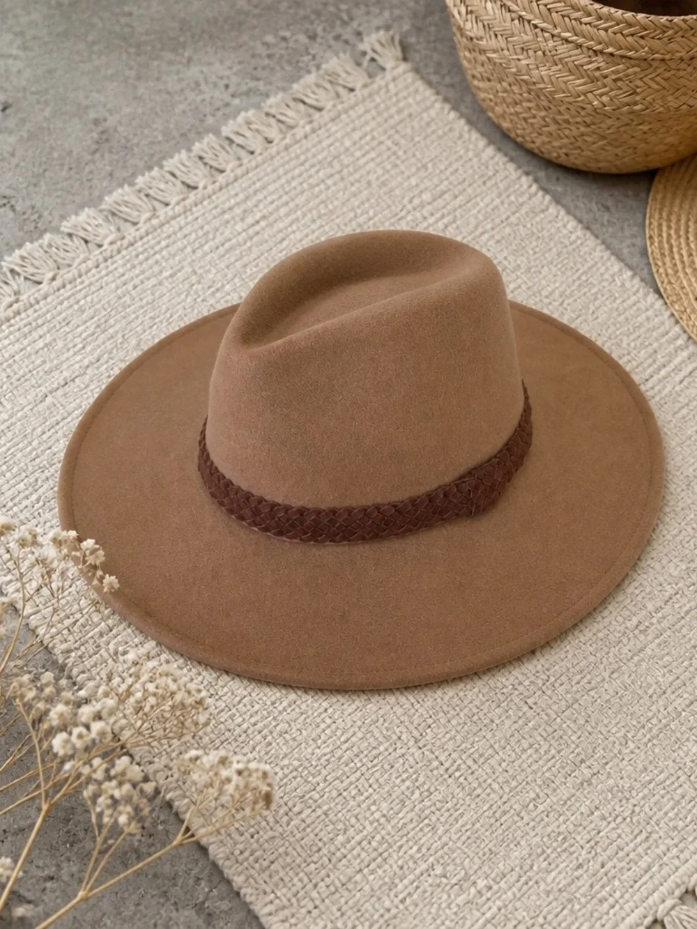 Classic Wide-Brim Brown Fedora Hat